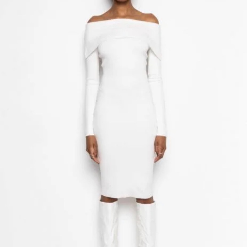 Plush Off The Shoulder Midi Sweater Dress
